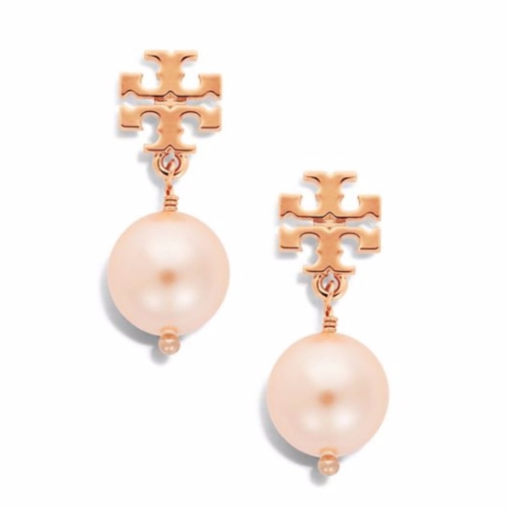 Tory Burch Rose Gold Evie Pearl Drop Earrings